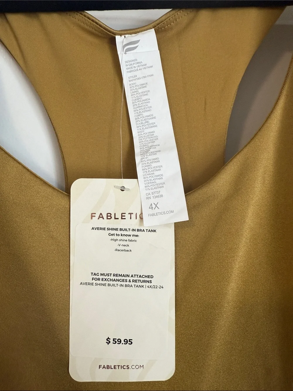 Fabletics Gold Shine Built-In Bra Tank - Picture 2 of 4